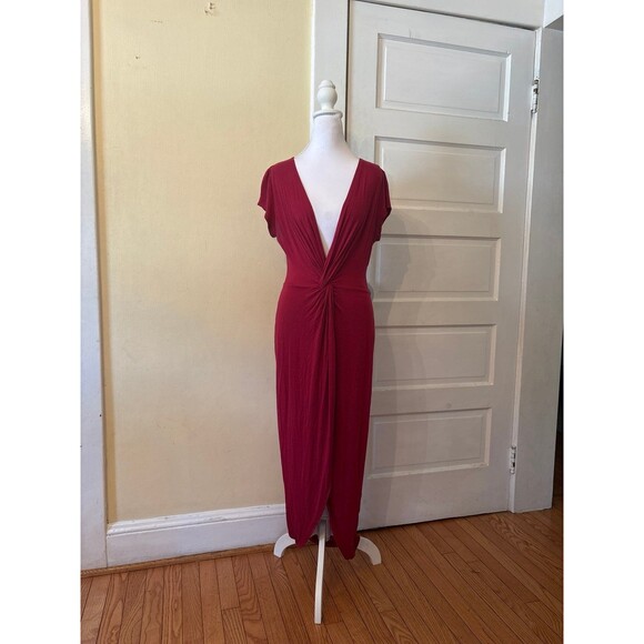 Rolla Coster Dresses & Skirts - Maxi dress red short sleeve high slit wrap deep vneck v neck sexy romantic girly